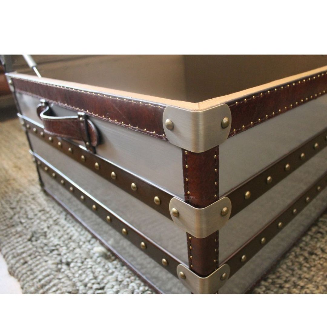 Stainless Steel & Leather Trunk 122cm image 7